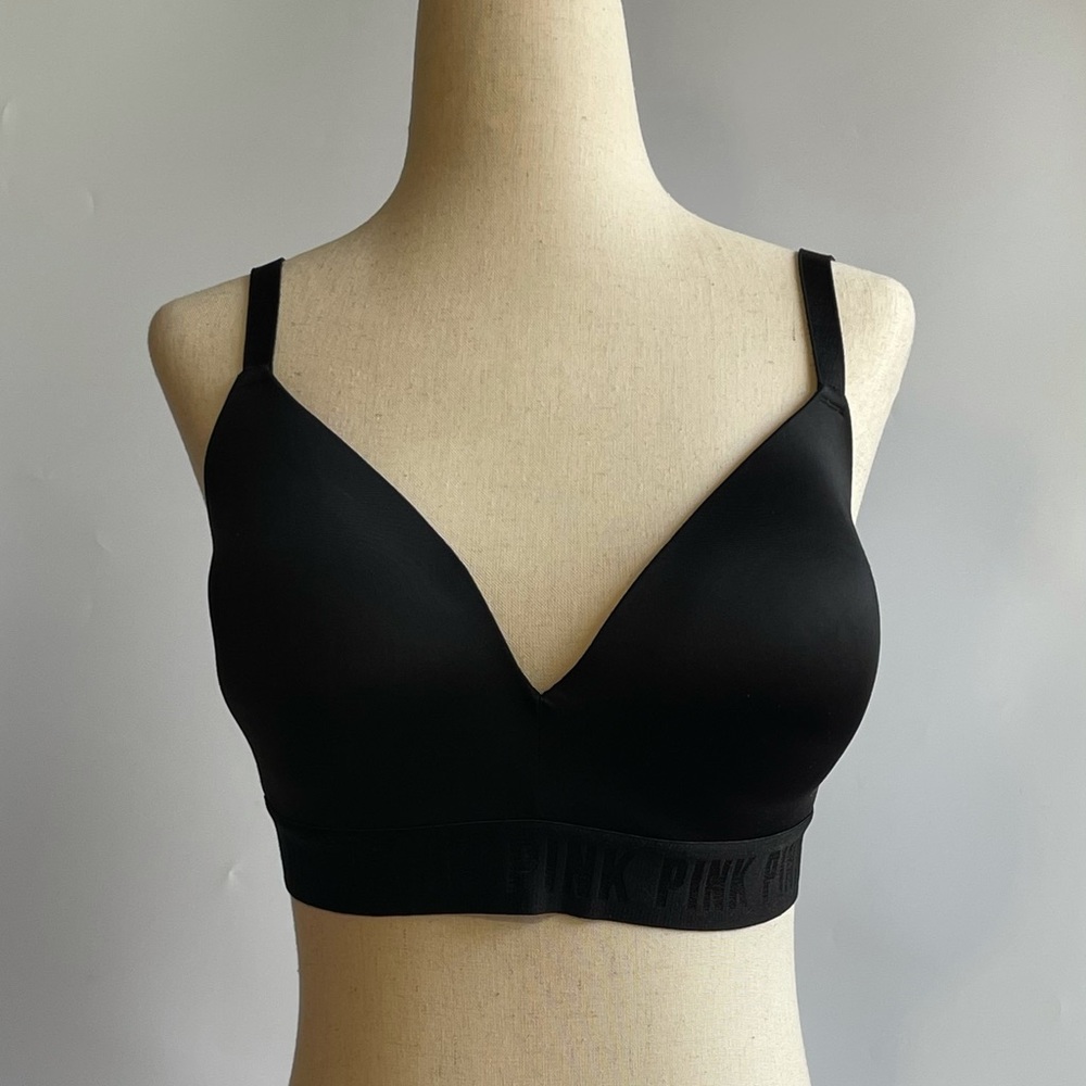 PINK Wire Free Lightly Lined Bra 34DD Black